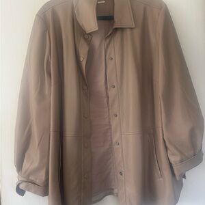 Taupe Faux Leather Button-Front Jacket